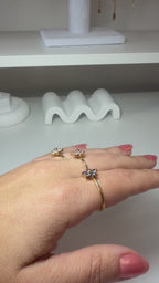 Gold Plated Multi - Color Gemstone Flower shaped open Rings