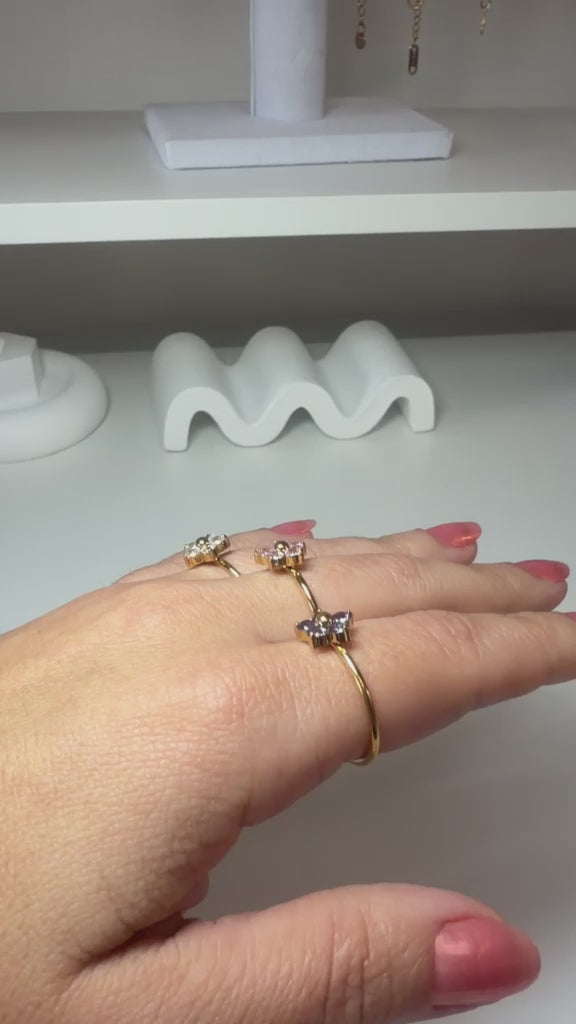 Gold Plated Multi - Color Gemstone Flower shaped open Rings