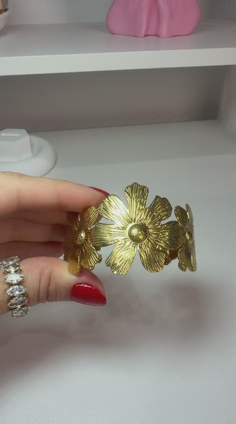 Flower Meadow Bracelet, 18K Gold Plated Steel